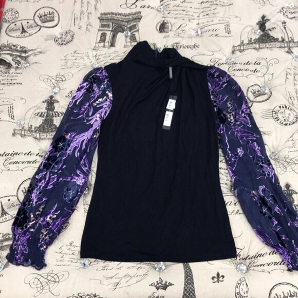 Elie Tahari Carrie Mock-Neck Sheer Blouse - Picture 2 of 10